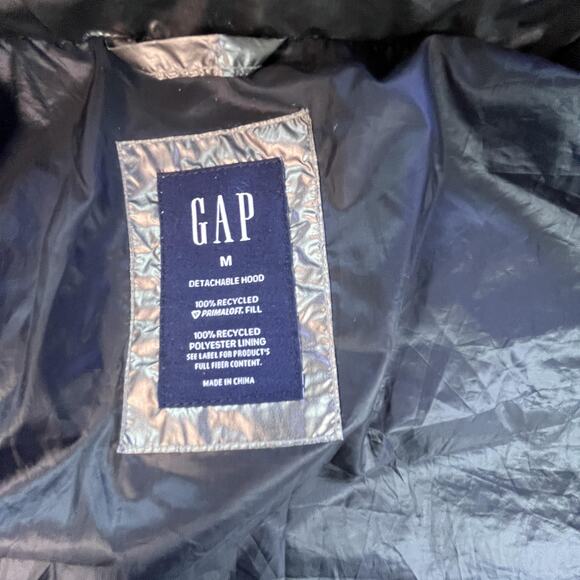 GAP Puffer Jacket Womens Medium Metallic Gray Cropped Detachable Hood PrimaLoft - Picture 9 of 16